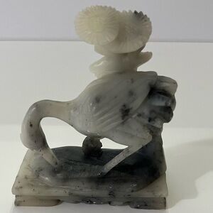 Hand Carved Soapstone Crane With Lotus Figurine